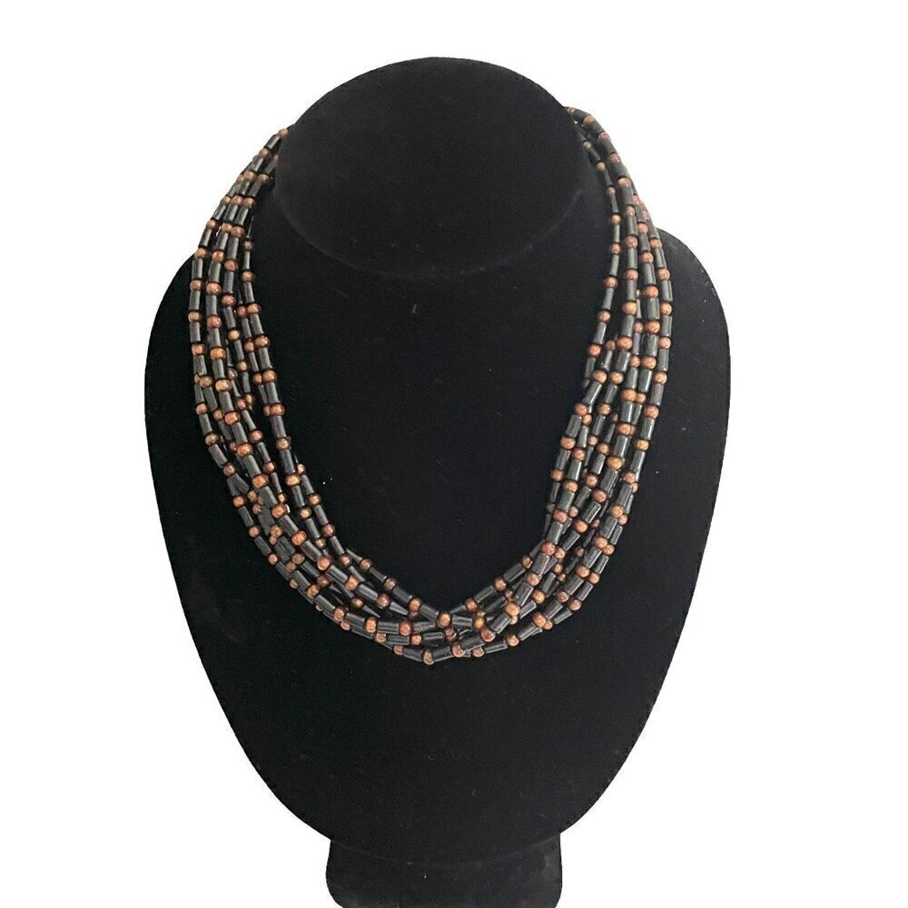 Jay King Desert Rose Trading Black Gold Coral Bead 8-Stand .925 Necklace RARE - Picture 2 of 6
